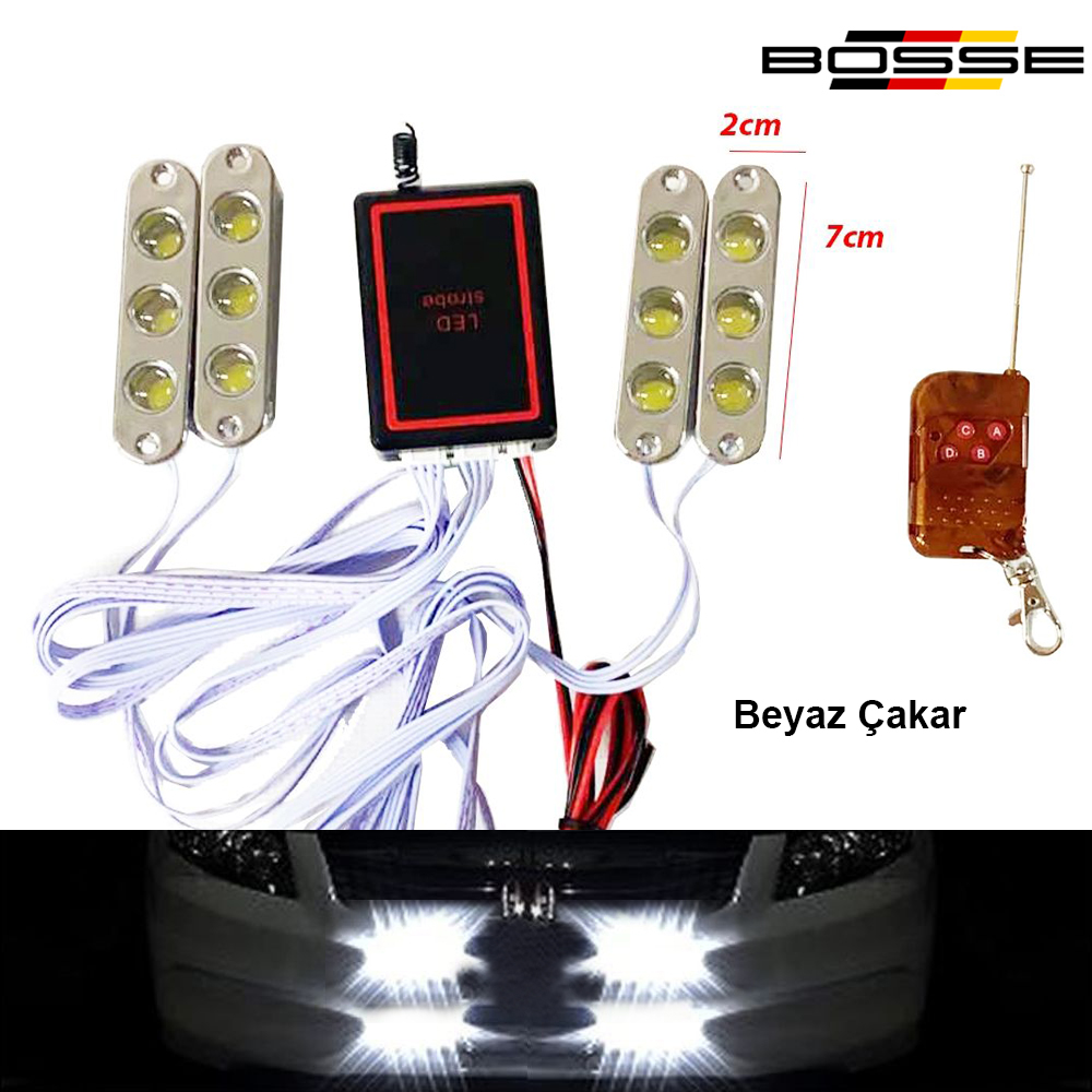 Çakarlı Lamba Panjur Çakar Led Off Road Çakar Lamba BEYAZ 4Lü 12 Volt Uzaktan Kumandalı