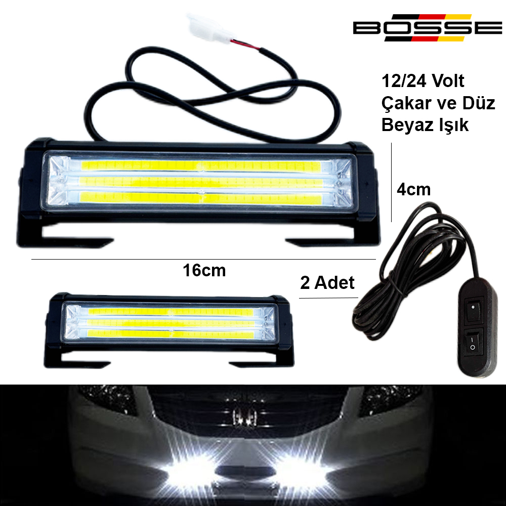 Panjur Arası Çakar Led Off Road Çakar Lamba 2 adet 2 Fonk. Düz ve Çakar Beyaz 12 24 Volt