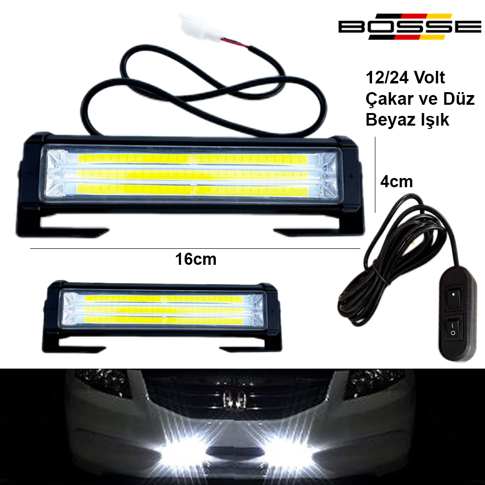 Panjur Arası Çakar Led Off Road Çakar Lamba 2 adet 2 Fonk. Düz ve Çakar Beyaz 12 24 Volt