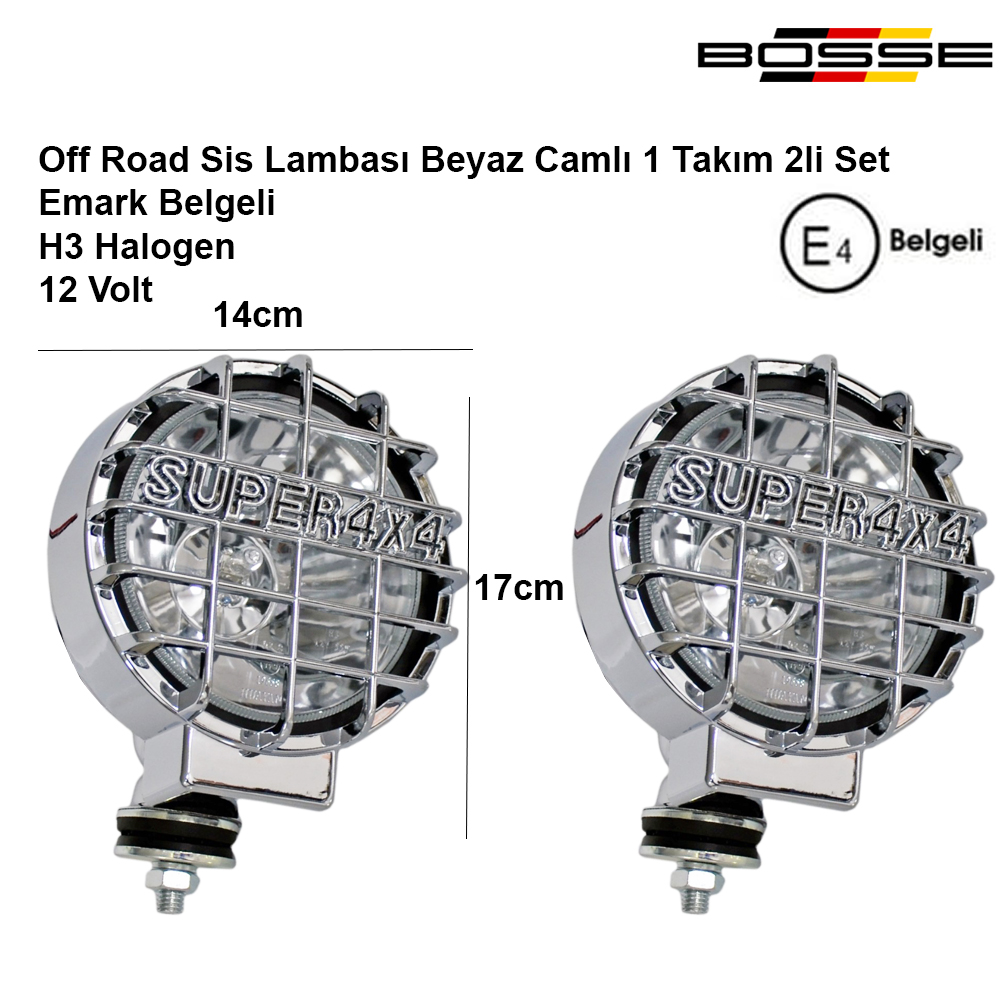 Off Road Sis Lambası Pick Up 4x4 Yuvarlak Nikel 16 cm Çap Emark Belgeli H3 Halogen 12 Volt 2li Set