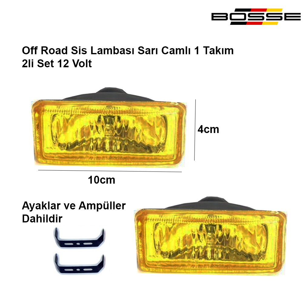 Off Road Sis Lambası Dikdörtgen Sarı Ayaklı 2Li Set Ampüller Dahil 12 Volt 10cm x 4cm