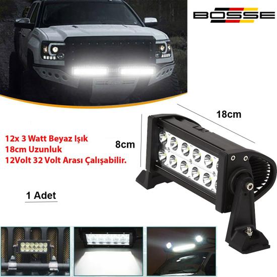 Off Road Sis Farı Tavan Tampon Led Bar 18CM 12Led 36W 12 Vol -30 Volt Arası