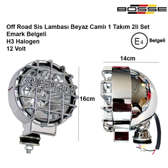 Off Road Sis Lambası Pick Up 4x4 Yuvarlak Nikel 16 cm Çap Emark Belgeli H3 Halogen 12 Volt 2li Set