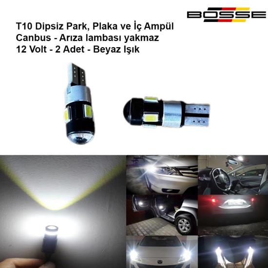 Park Ampülü Plaka ve İç Tavan Ampul T10 Dipsiz Mercekli Beyaz Canbus 12 Volt BOSSE AEM Serisi 2li