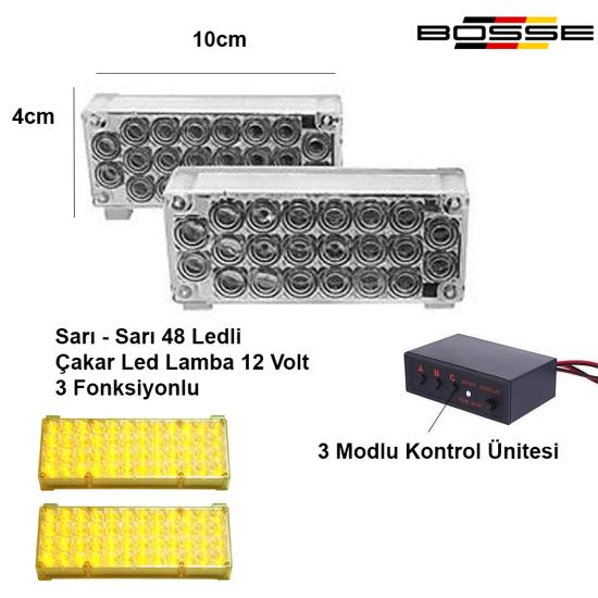 Araç Panjur Arası Çakar Oto Çakar Lamba Ayaklı Sarı Sarı 48 Ledli 3 Fonk 2Li 12 Volt