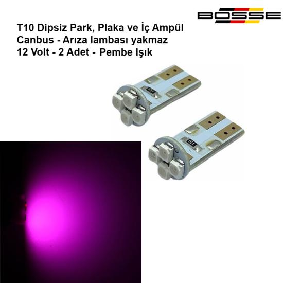 Park Ampülü Plaka ve İç Tavan Ampul T10 Dipsiz Pembe Canbus 12 Volt BOSSE FORZA Serisi 2li